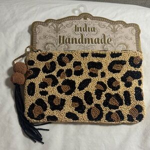 Made in India cheetah print beaded pouch